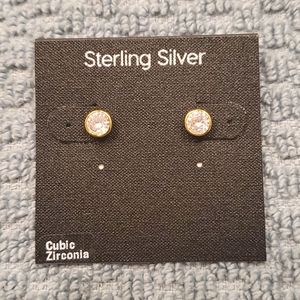 Gold Over Silver, Cubic Zirconia Round Stud Earrings